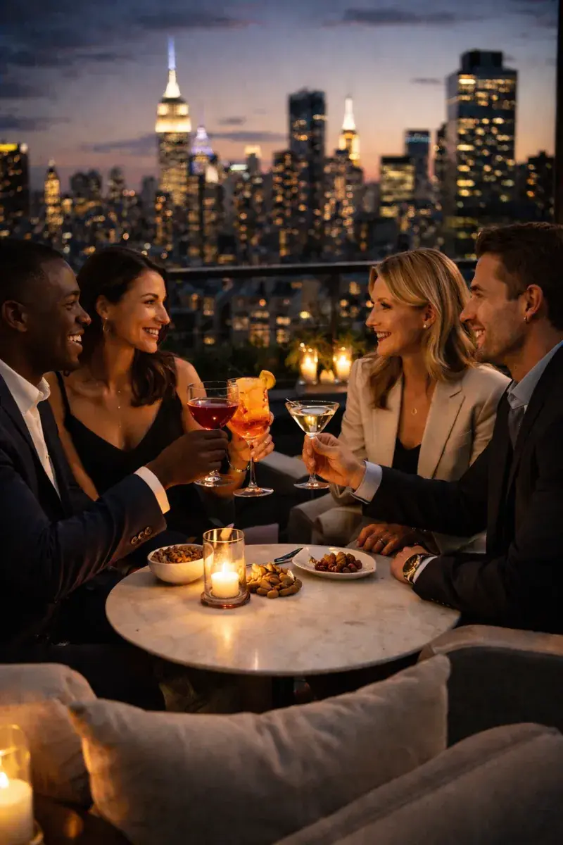 Rooftop bar with skyline views